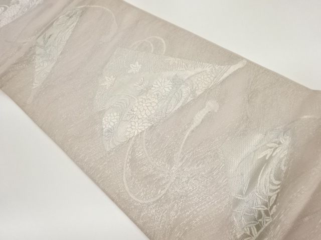 JAPANESE FUKURO OBI FOR SUMMER / WOVEN FLORAL PLANTS